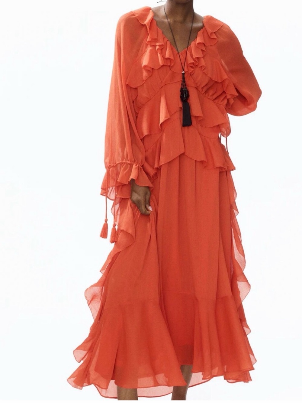 H&M OVERSIZED FLOUNCED DRESS Dark Orange size L NWT